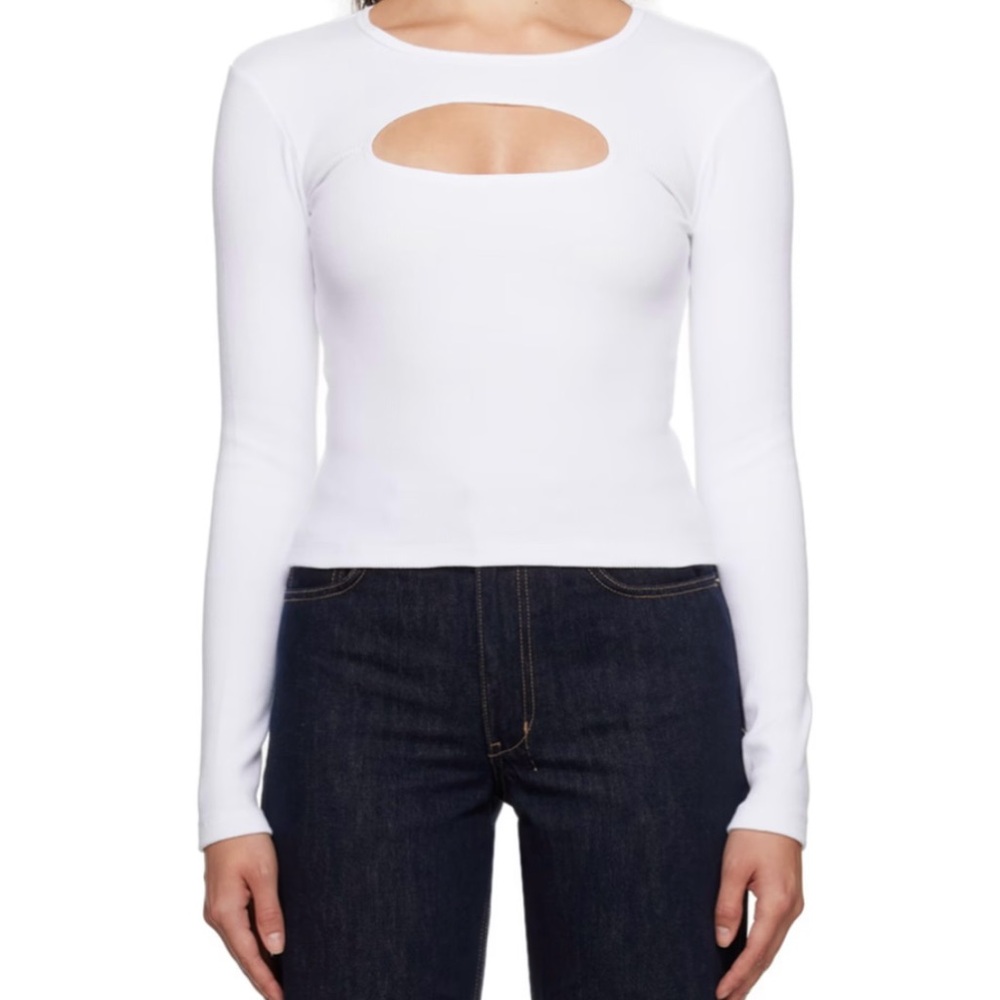 Brand New Ksubi White Switch Long Sleeve T-Shirt - Rib Knit Stretch Cotton